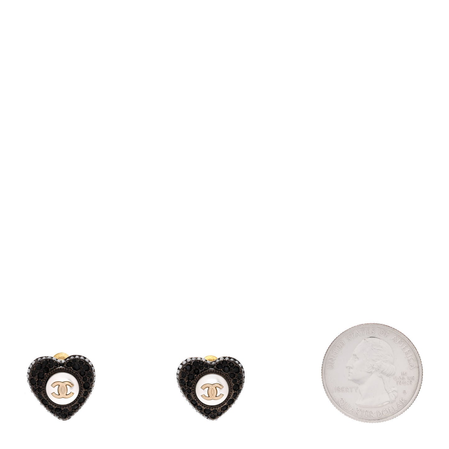 Pearl Crystal CC Heart Earrings Gold Black