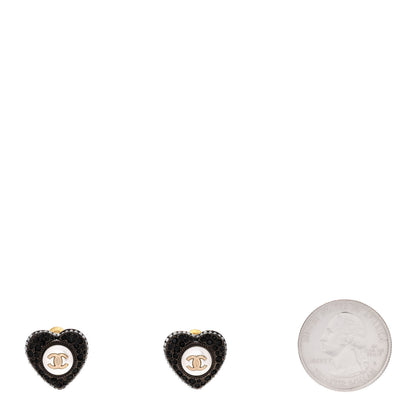 Chanel Pearl Crystal CC Heart Earrings Gold Black 2 of 5