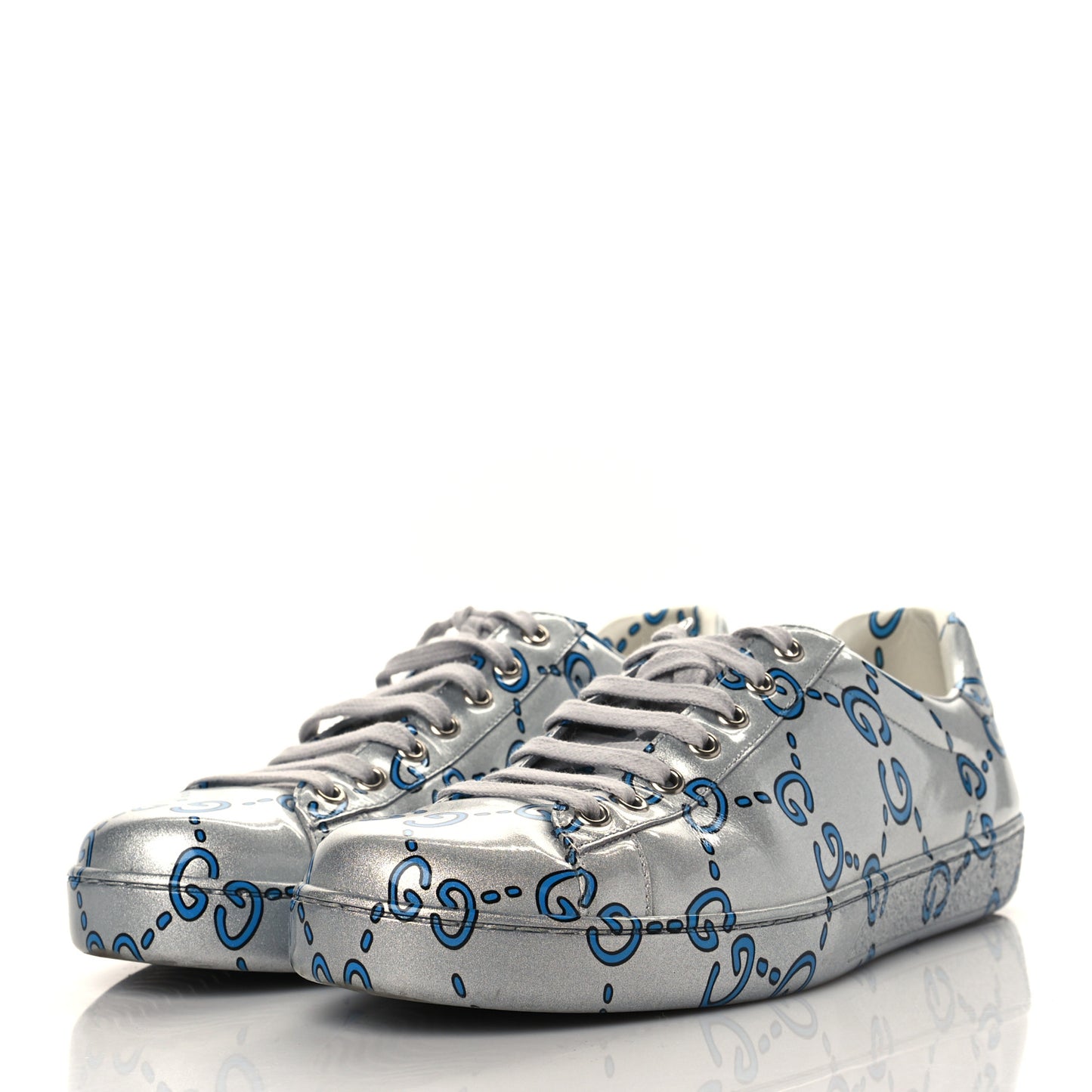 Miro Rubber Wax GucciGhost Print Mens New Ace Sneakers 8.5 Silver