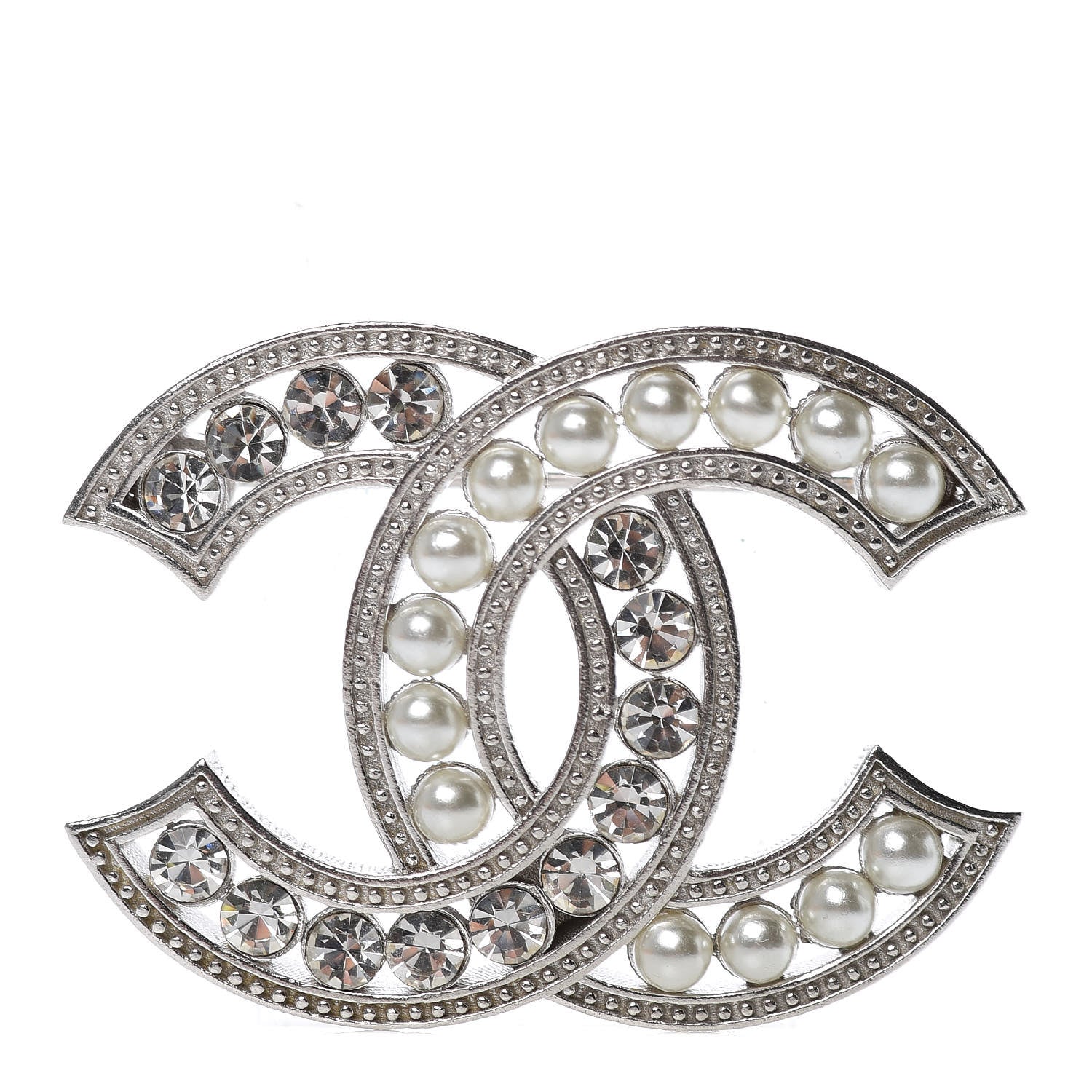 Chanel Pearl Crystal CC Brooch Gold 1 of 4