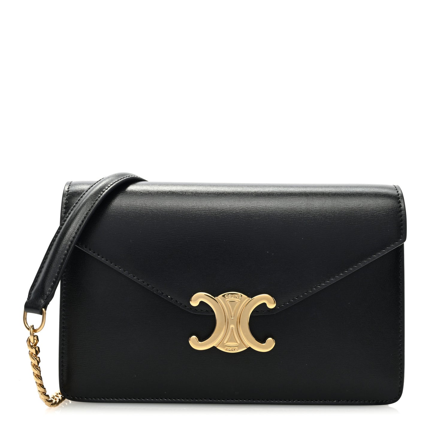 Shiny Calfskin Triomphe Margo Wallet on Chain Black