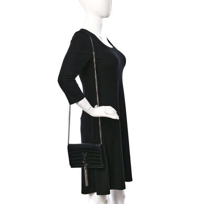 Saint Laurent Calfskin Crocodile Embossed Kate Monogram Tassel Chain Wallet Black 2 of 8