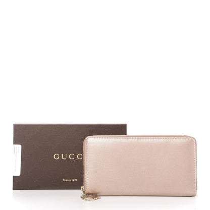 Gucci Metallic Shangai Calfskin Lovely Zip Around Wallet Dark Shell 10 of 10