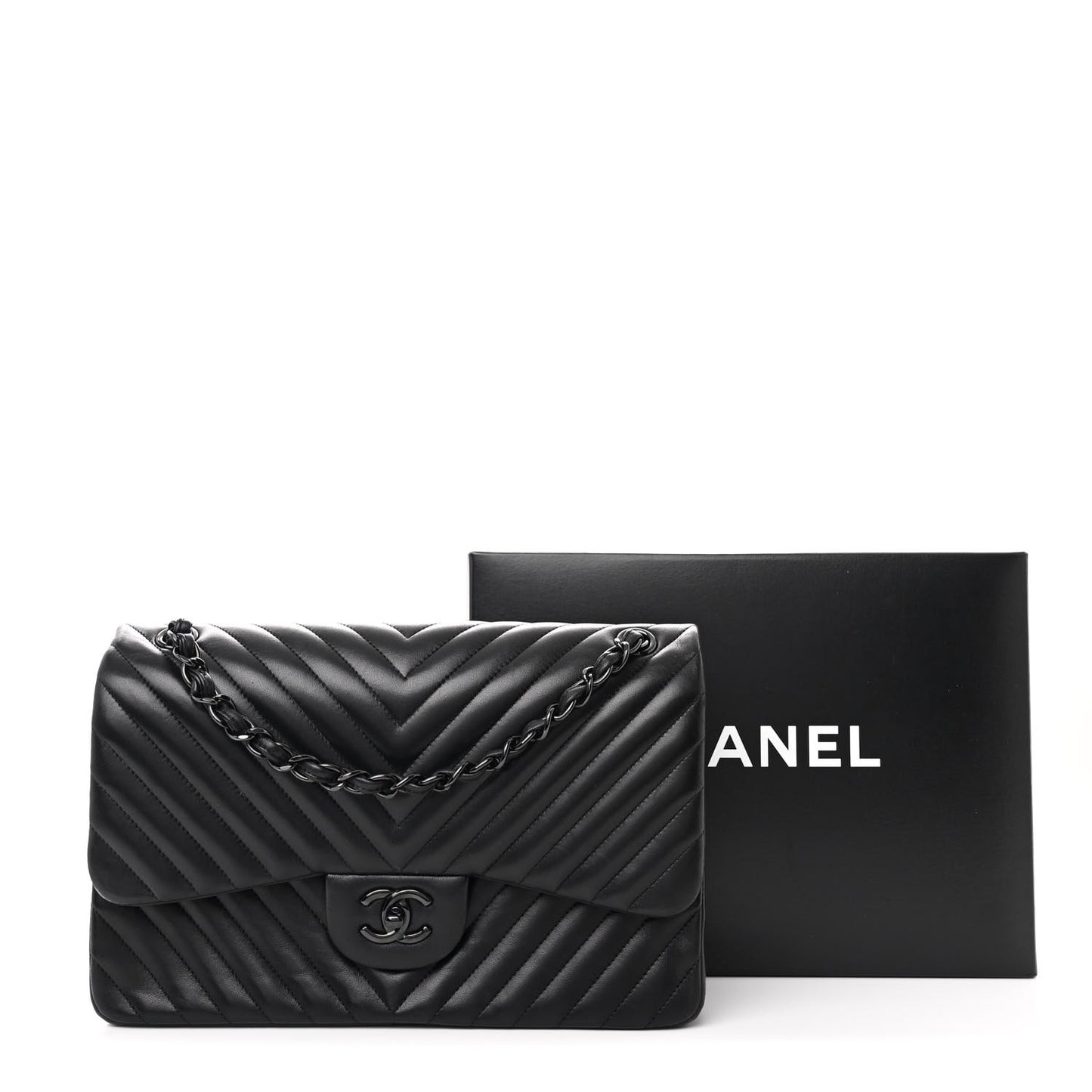 Lambskin Chevron Quilted Jumbo Double Flap So Black