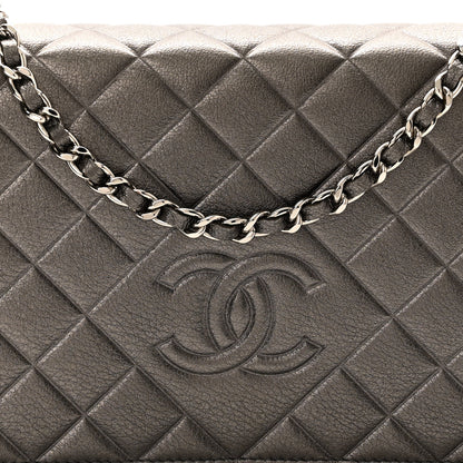Chanel Metallic Goatskin Quilted Diamond CC Wallet On Chain WOC Pewter 9 of 12