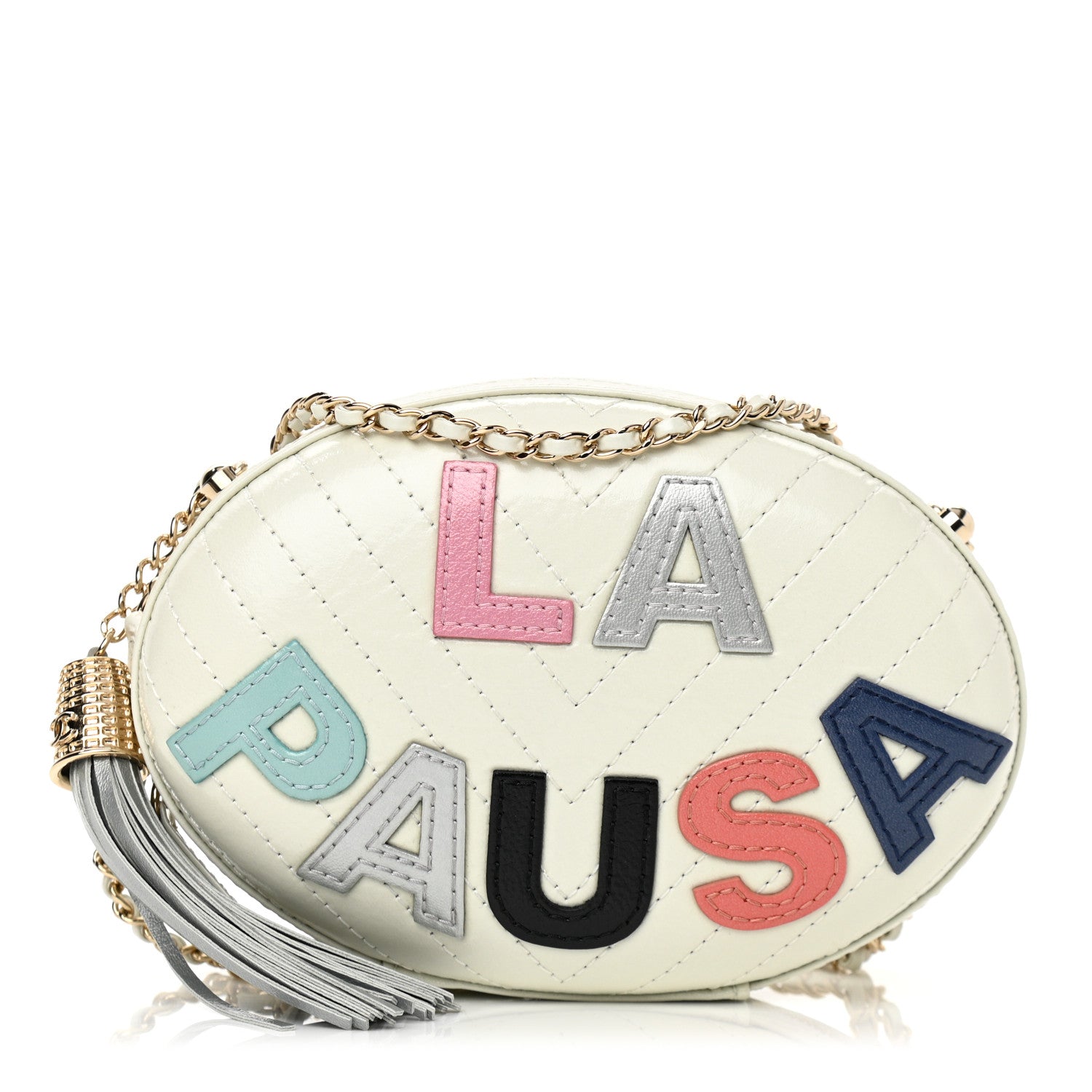 Chanel Embroidered Lambskin Chevron Quilted La Pausa Evening Bag White 1 of 10