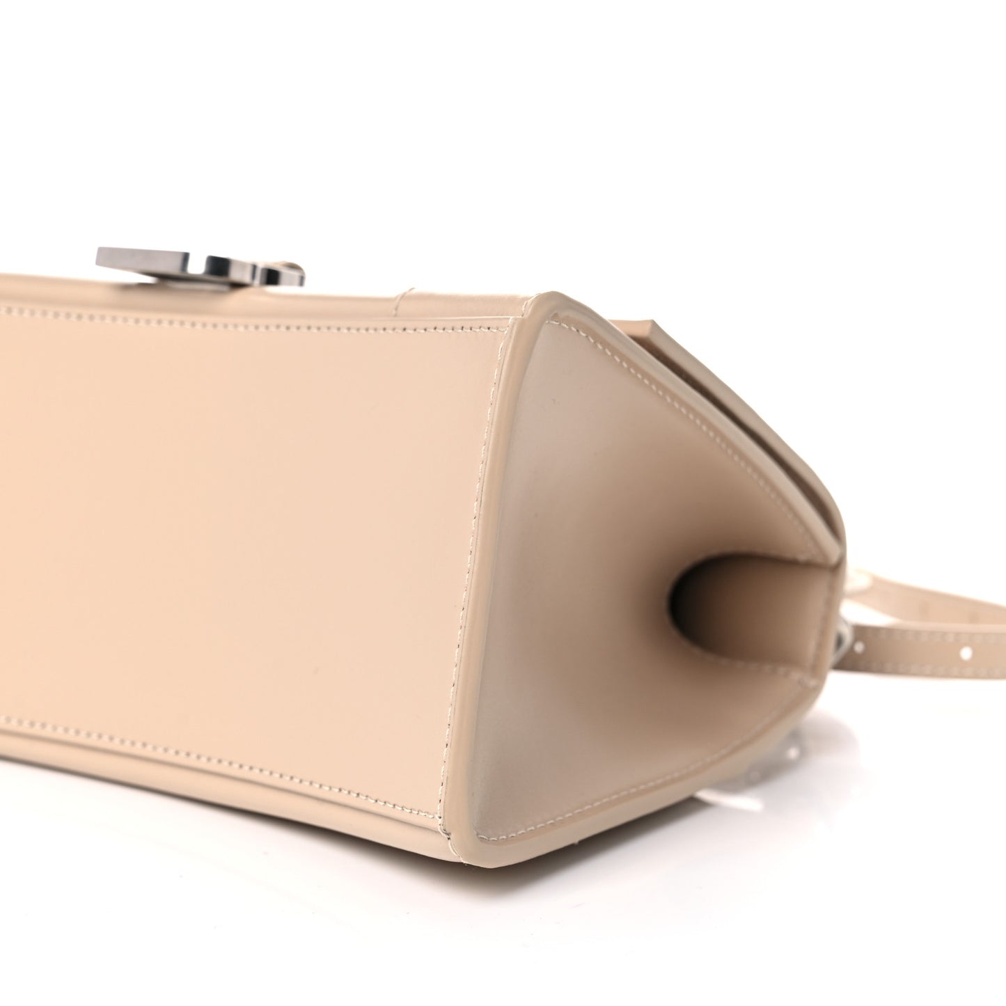 Shiny Box Calfskin Small Hourglass Top Handle Bag Light Beige