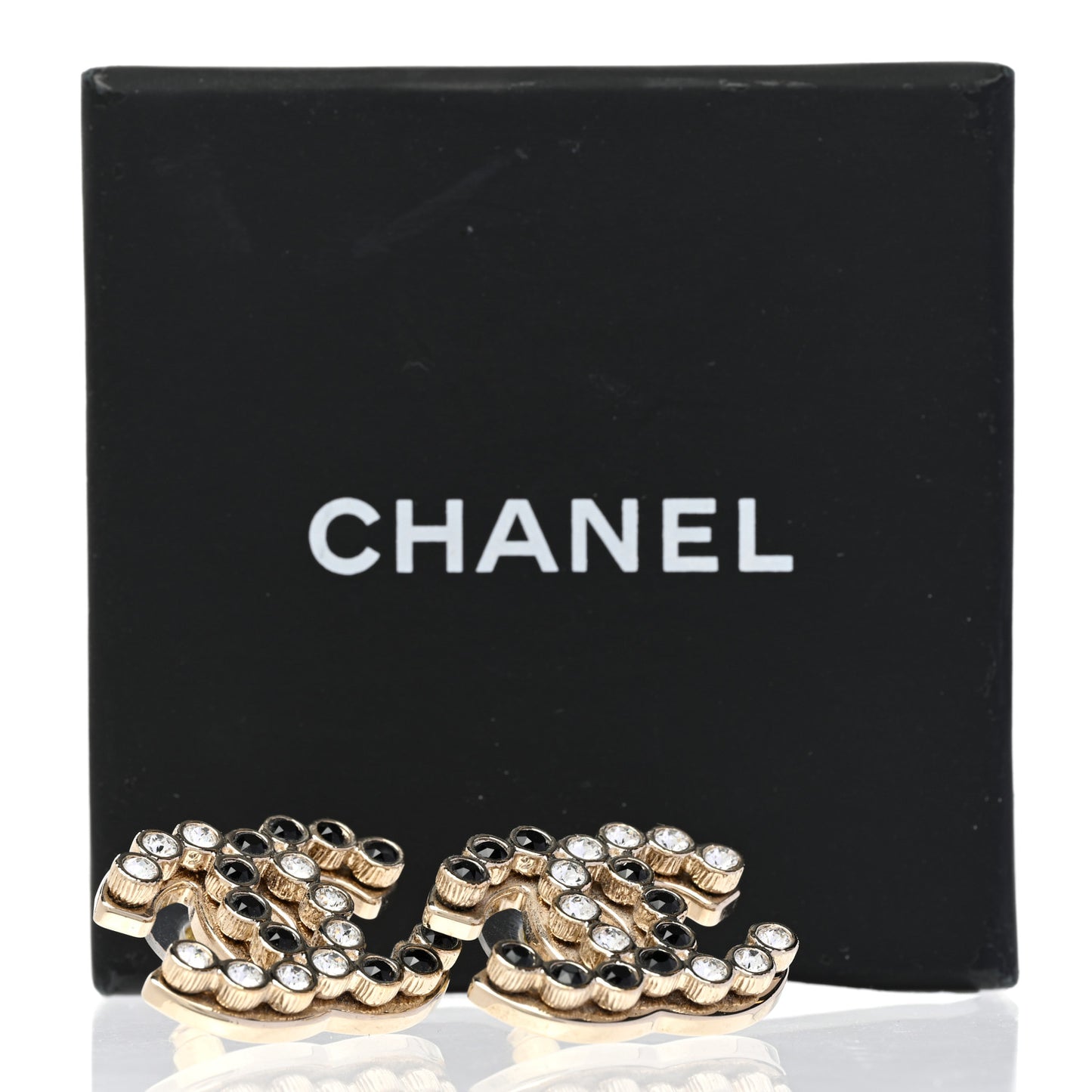 Crystal CC Earrings Black Gold