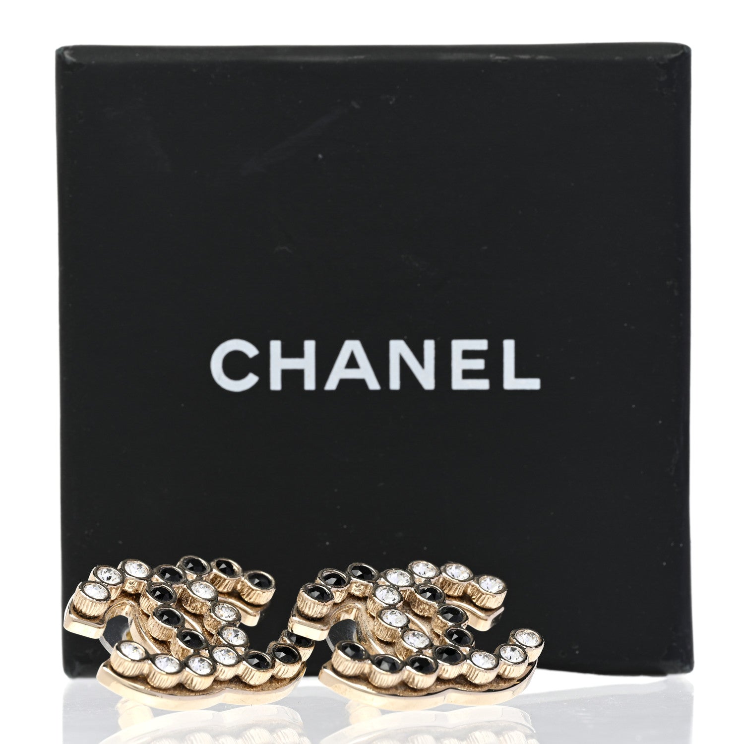 Chanel Crystal CC Earrings Black Gold 5 of 5