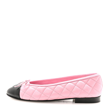Chanel Lambskin Quilted CC Cap Toe Ballerina Flats 37.5 Pink Black 1 of 10