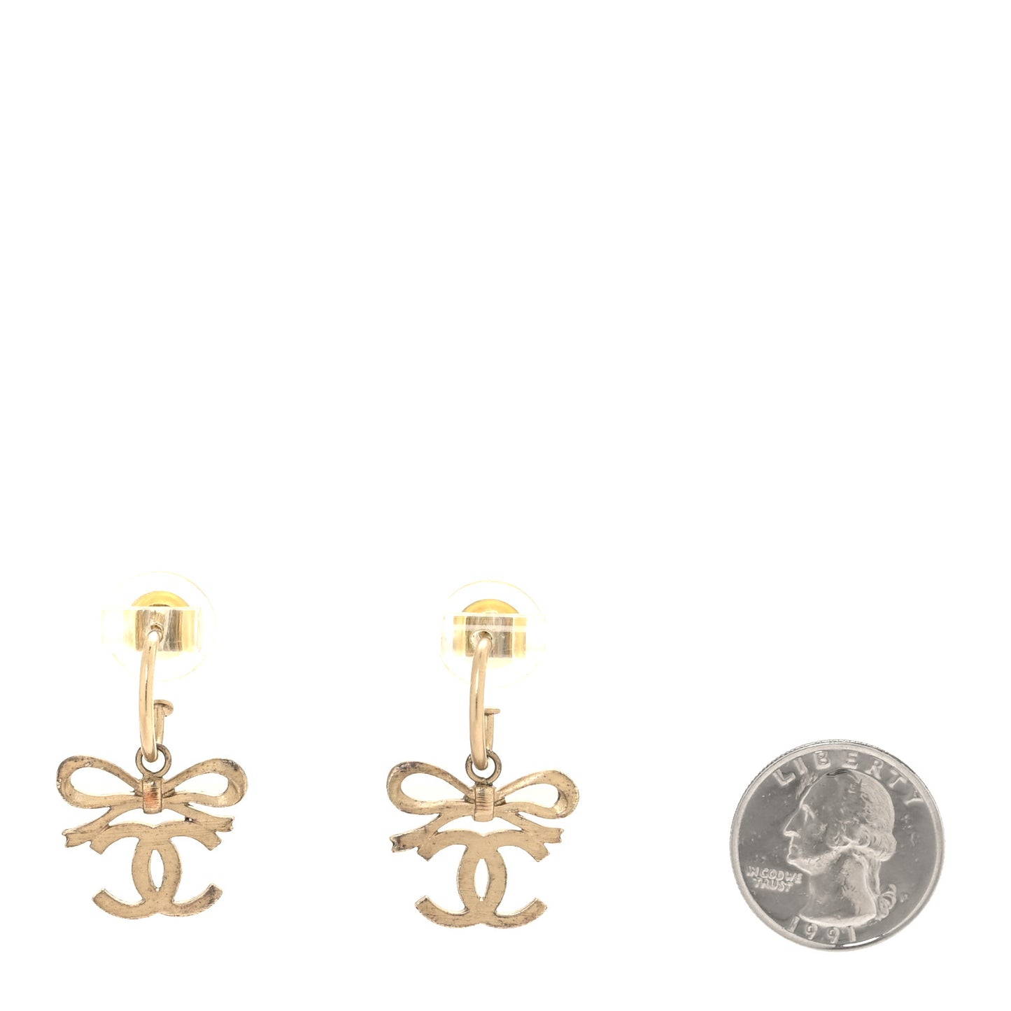 CC Bow Drop Earrings Gold