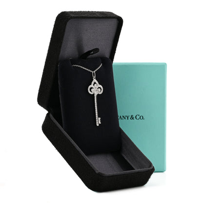 Tiffany Platinum Diamond .41ct Fleur De Lis Key Pendant Necklace 5 of 5