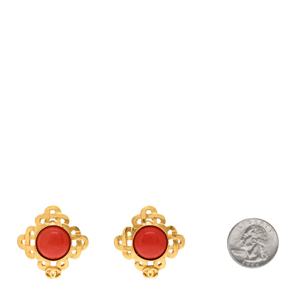 Chanel Enamel CC Clip On Earrings Orange Gold 2 of 4