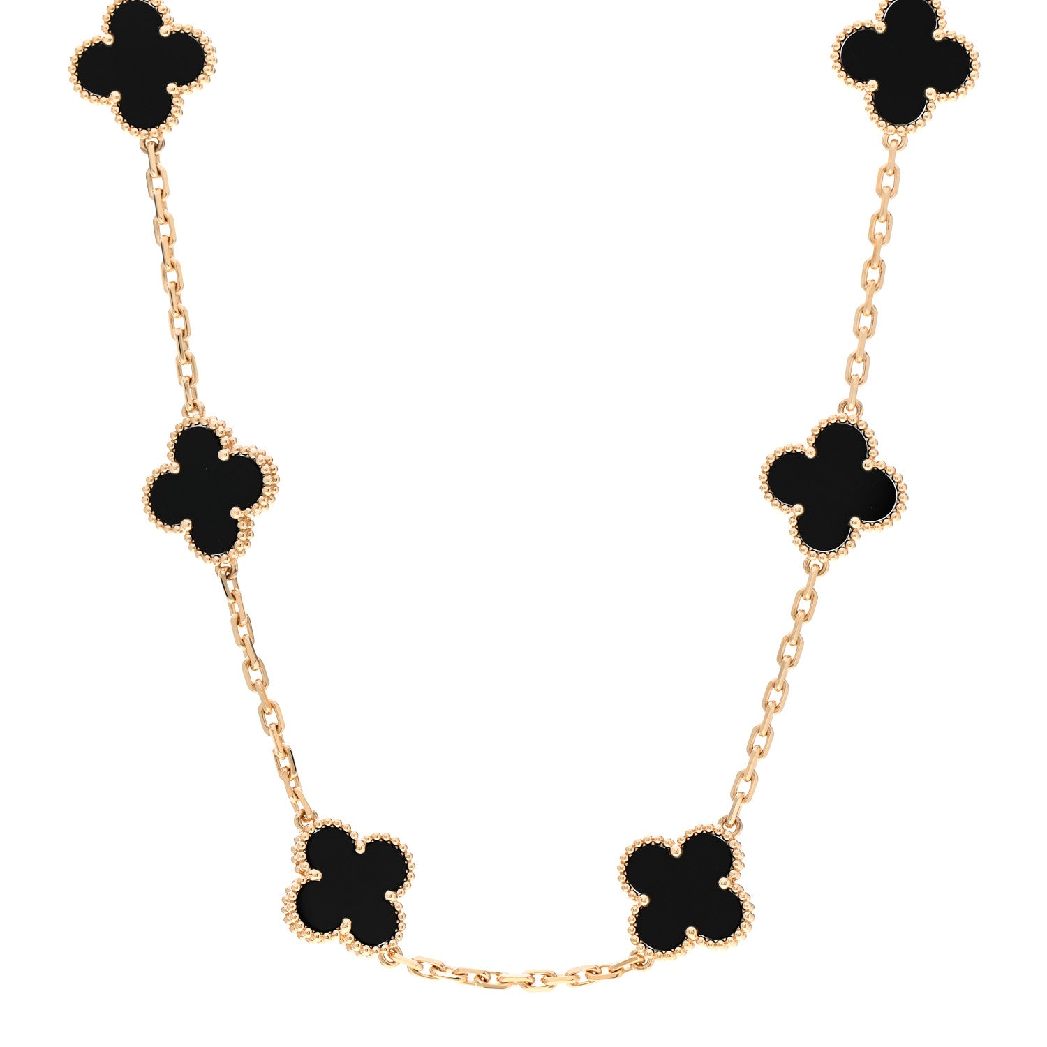 Van Cleef & Arpels 18K Yellow Gold Black Onyx 10 Motifs Vintage Alhambra Necklace 1 of 7