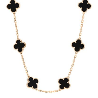 Van Cleef & Arpels 18K Yellow Gold Black Onyx 10 Motifs Vintage Alhambra Necklace 1 of 7