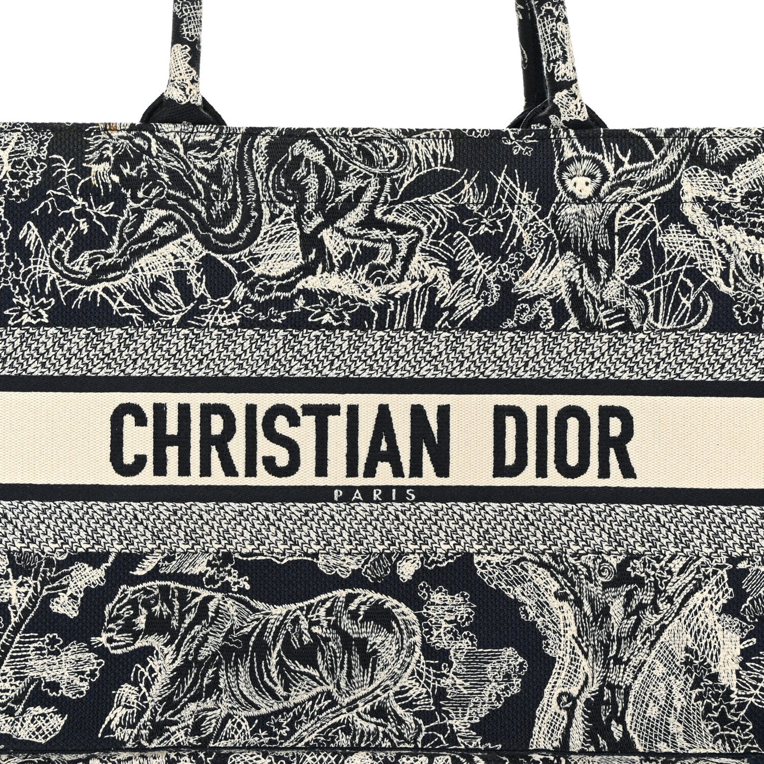 Christian Dior Canvas Embroidered Medium Toile De Jouy Reverse Book Tote Blue 8 of 13