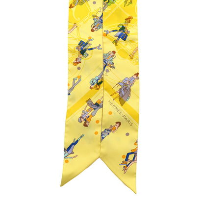 Hermes Silk Ex-Libris Les Parisie Twilly Jaune Soufre Gris 2 of 6