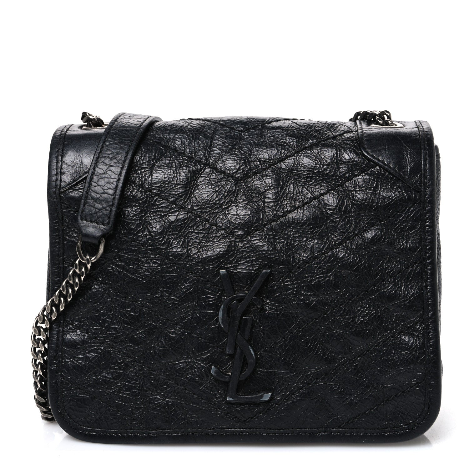 Saint Laurent Crinkled Calfskin Matelasse Monogram Niki Chain Wallet Black 1 of 10