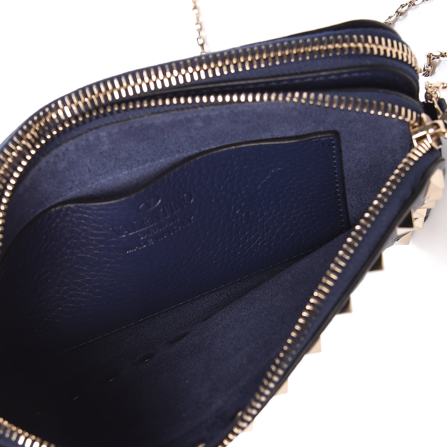 Valentino Garavani Pebbled Calfskin Rockstud Chain Pouch Shoulder Bag Peacock 5 of 10