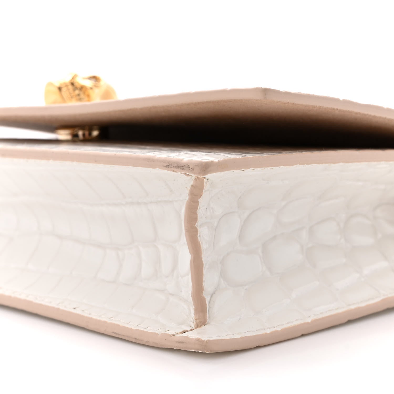 Alexander McQueen Calfskin Crocodile Embossed Skull Mini Crossbody Bag White 9 of 10