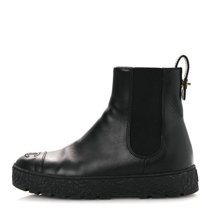 Chanel Calfskin Cap Toe CC Ankle Boots 38 Black 1 of 12