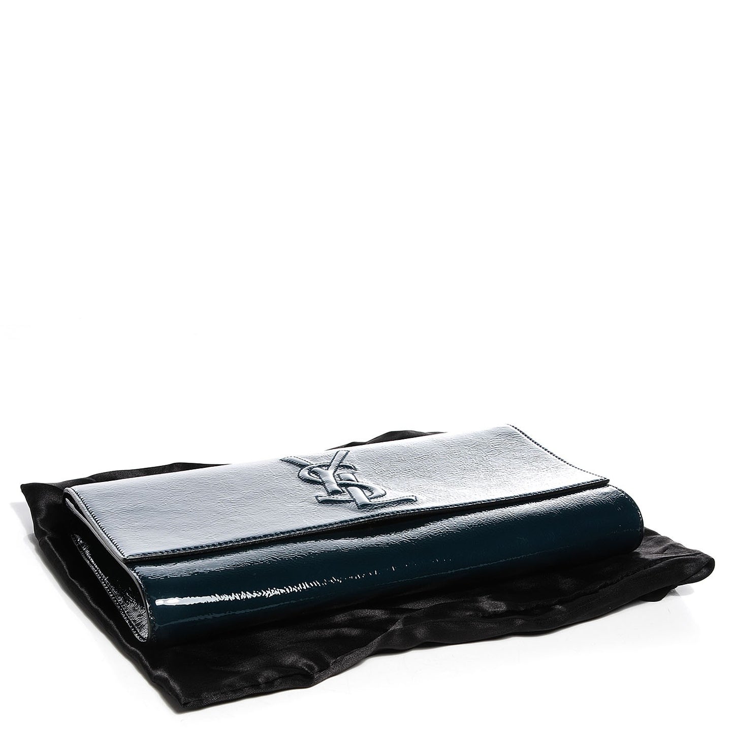 Textured Patent Large Belle de Jour Clutch Petrol