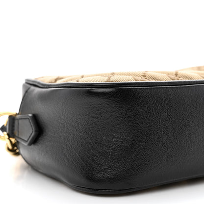 Gucci Monogram Matelasse Diagonal Small GG Marmont Chain Shoulder Bag Beige Black 9 of 10