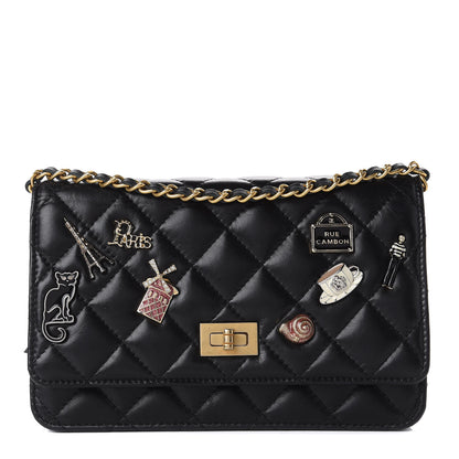 Chanel Aged Calfskin Quilted Lucky Charms 2.55 Reissue Wallet On Chain WOC Black 1 of 12