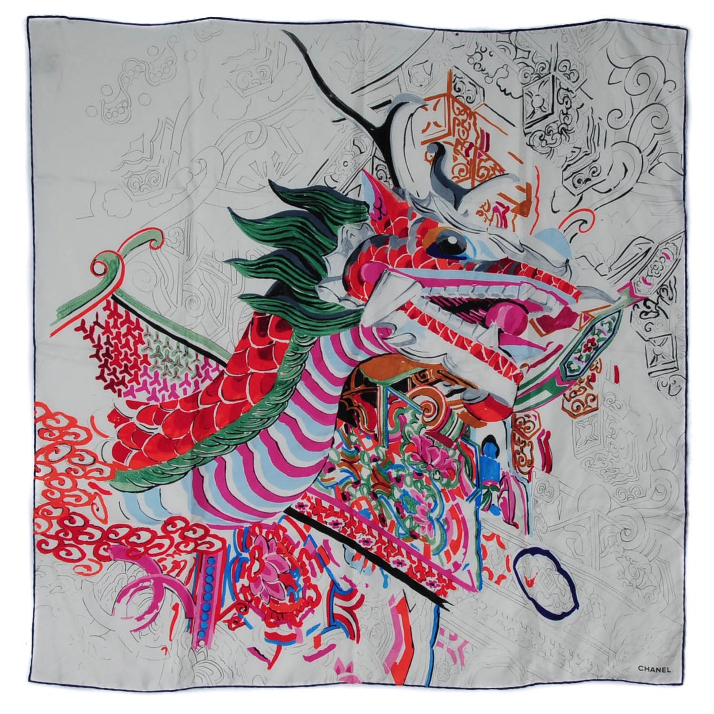 Silk Dragon CC Scarf Fuschia Green