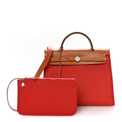 Hermes Vache Hunter Toile Herbag Zip 31 PM Rouge Tomate Natural 3 of 11