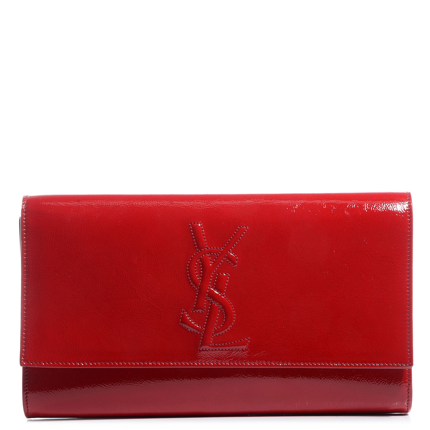 Saint Laurent Patent Monogram Large Belle De Jour Clutch Red 1 of 7