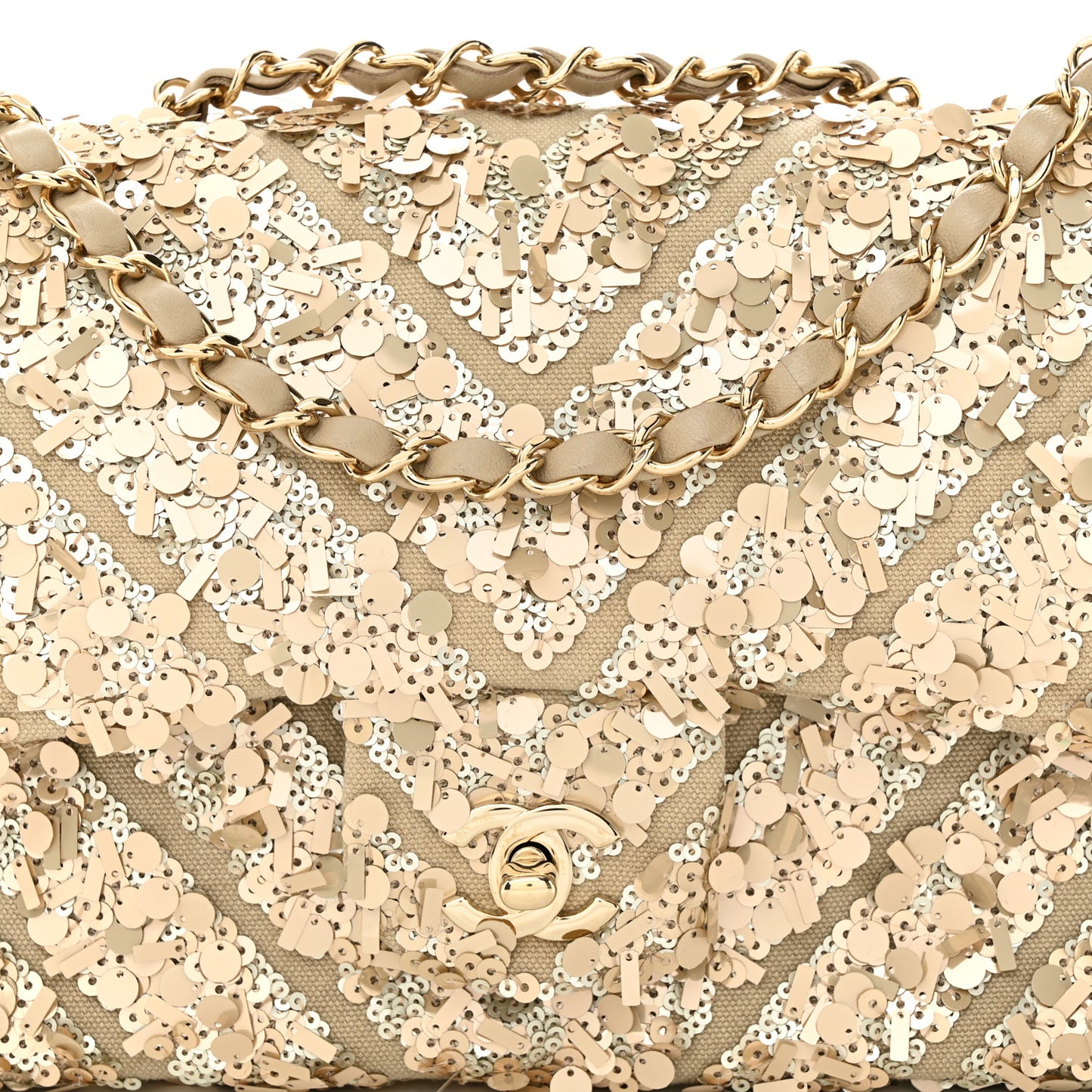 Sequins Chevron Medium Flap Gold