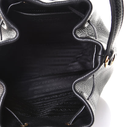 Prada Vitello Daino Soft Logo Drawstring Bucket Black 4 of 5