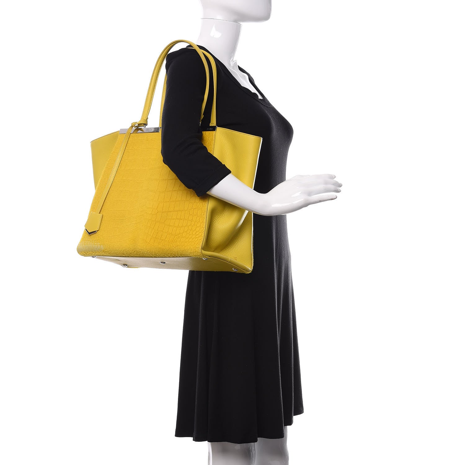 Fendi Vitello Calf Hair Crocodile Embossed Large 3Jours Tote Sunflower Cedro 2 of 14