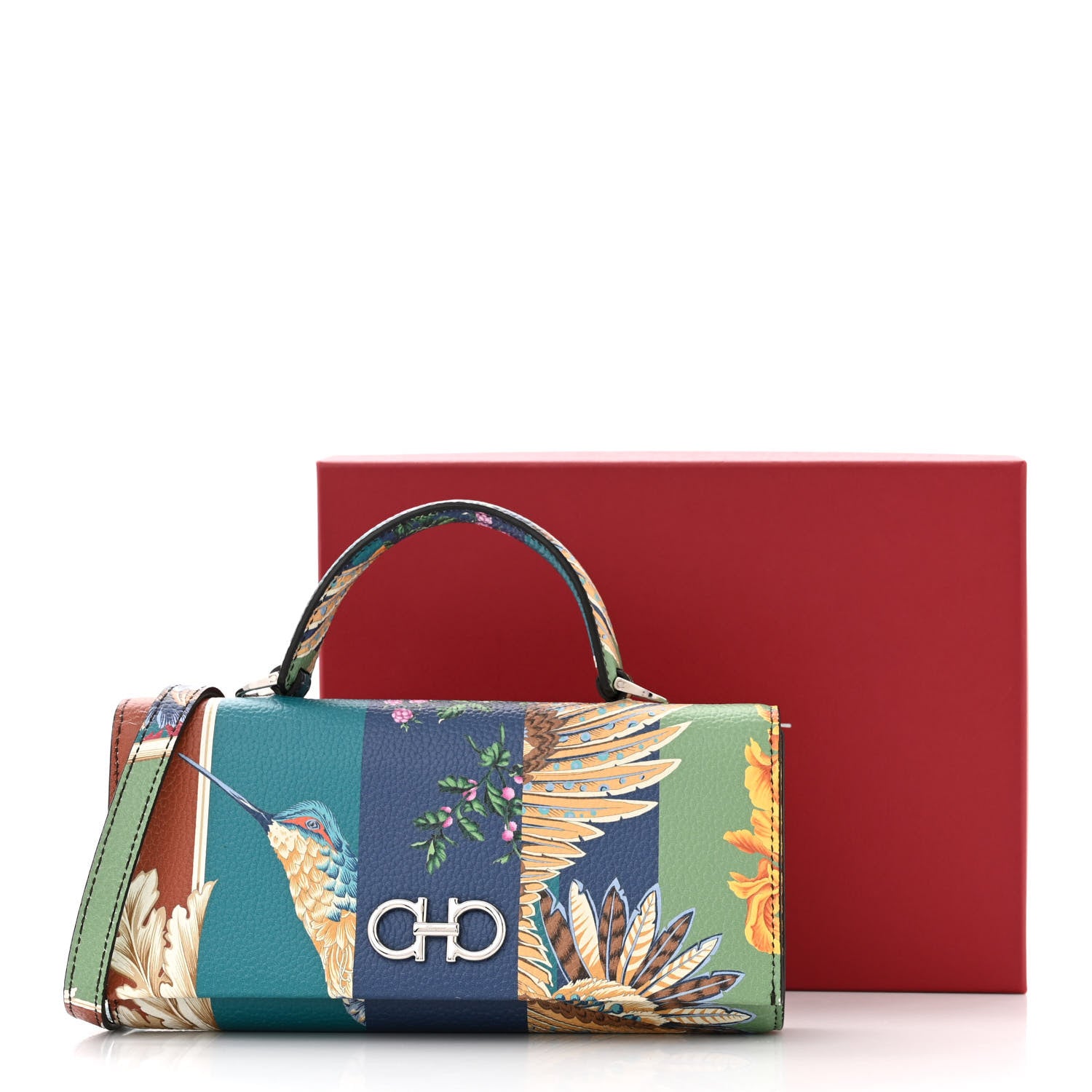 Salvatore Ferragamo Printed Calfskin Gancini Top Handle Wallet On Chain Multicolor 12 of 12