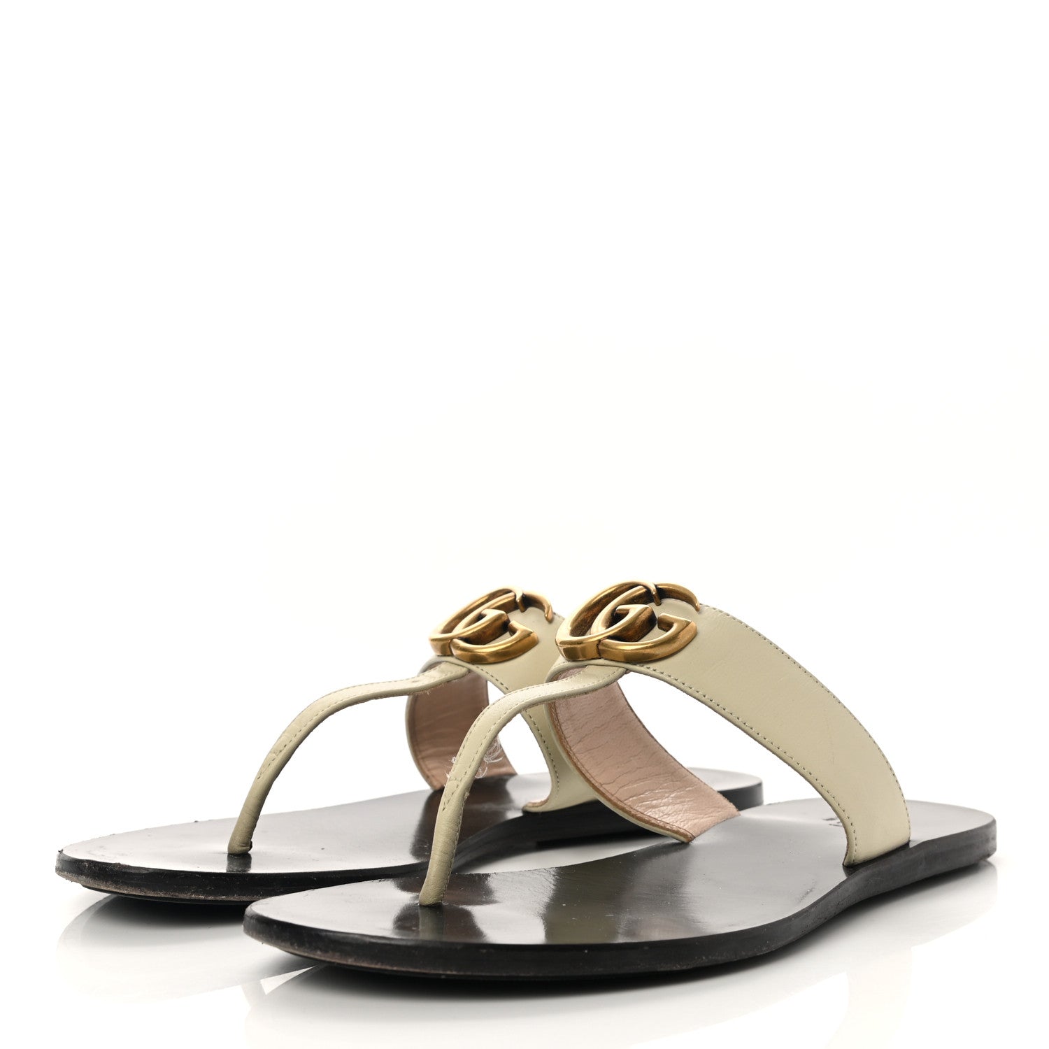 Gucci Calfskin GG Marmont Thong Sandals 36.5 Mystic White 3 of 12