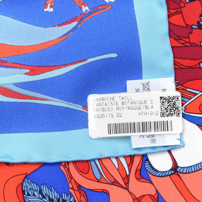 Hermes Silk Fantaisie Botanique Pocket Scarf 45 Bleu Royal Rouge White 4 of 4