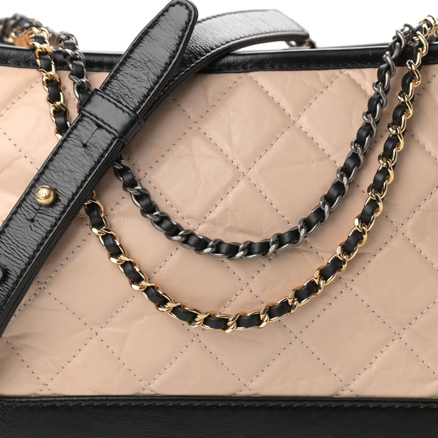 Aged Calfskin Quilted Medium Gabrielle Hobo Beige Black