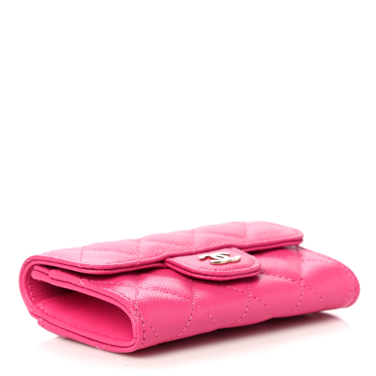 Caviar Quilted Flap Card Holder Wallet Dark Pink
