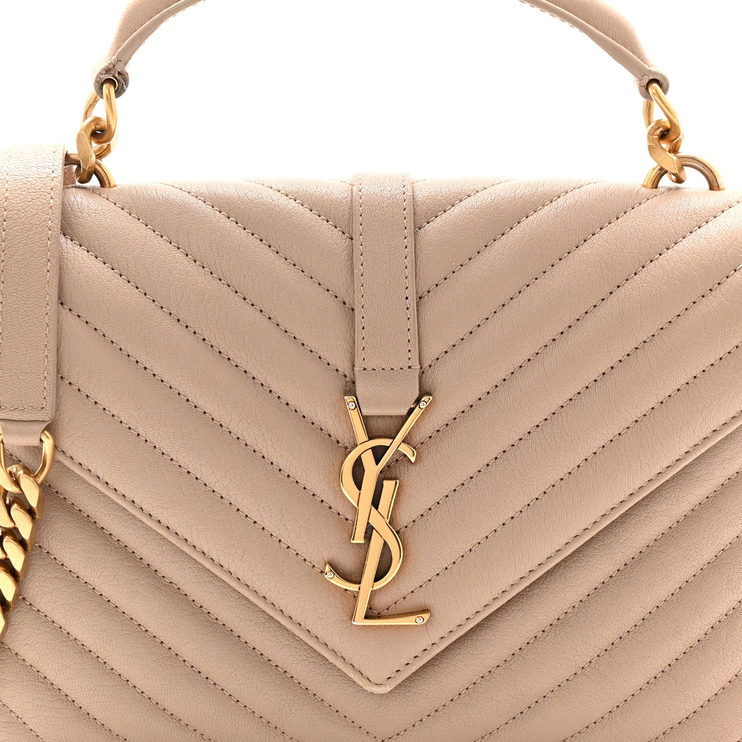 Sheepskin Matelasse Chevron Monogram Medium College Bag Dark Beige