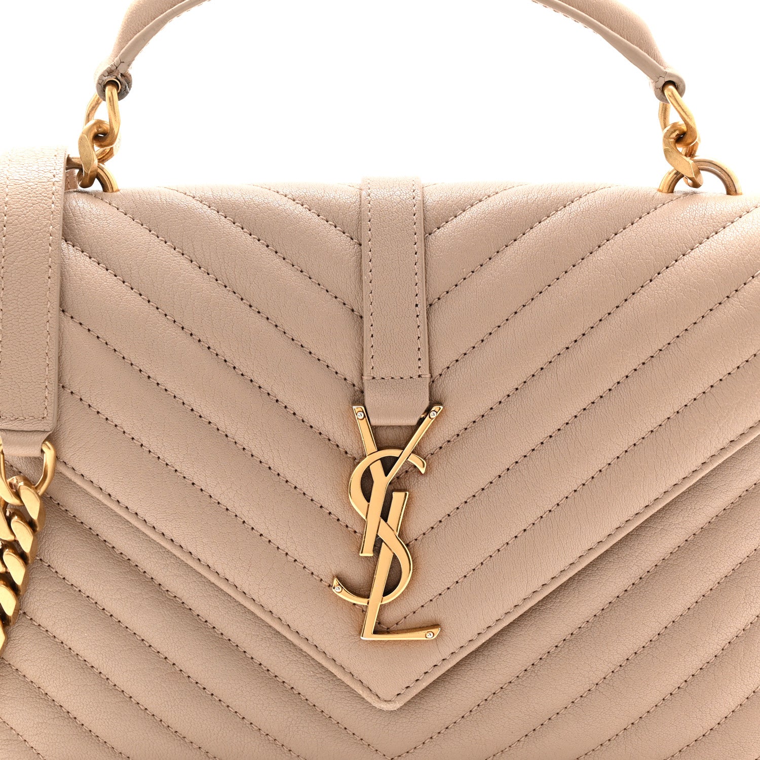 Saint Laurent Sheepskin Matelasse Chevron Monogram Medium College Bag Dark Beige 8 of 10