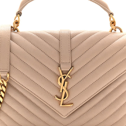 Saint Laurent Sheepskin Matelasse Chevron Monogram Medium College Bag Dark Beige 8 of 10