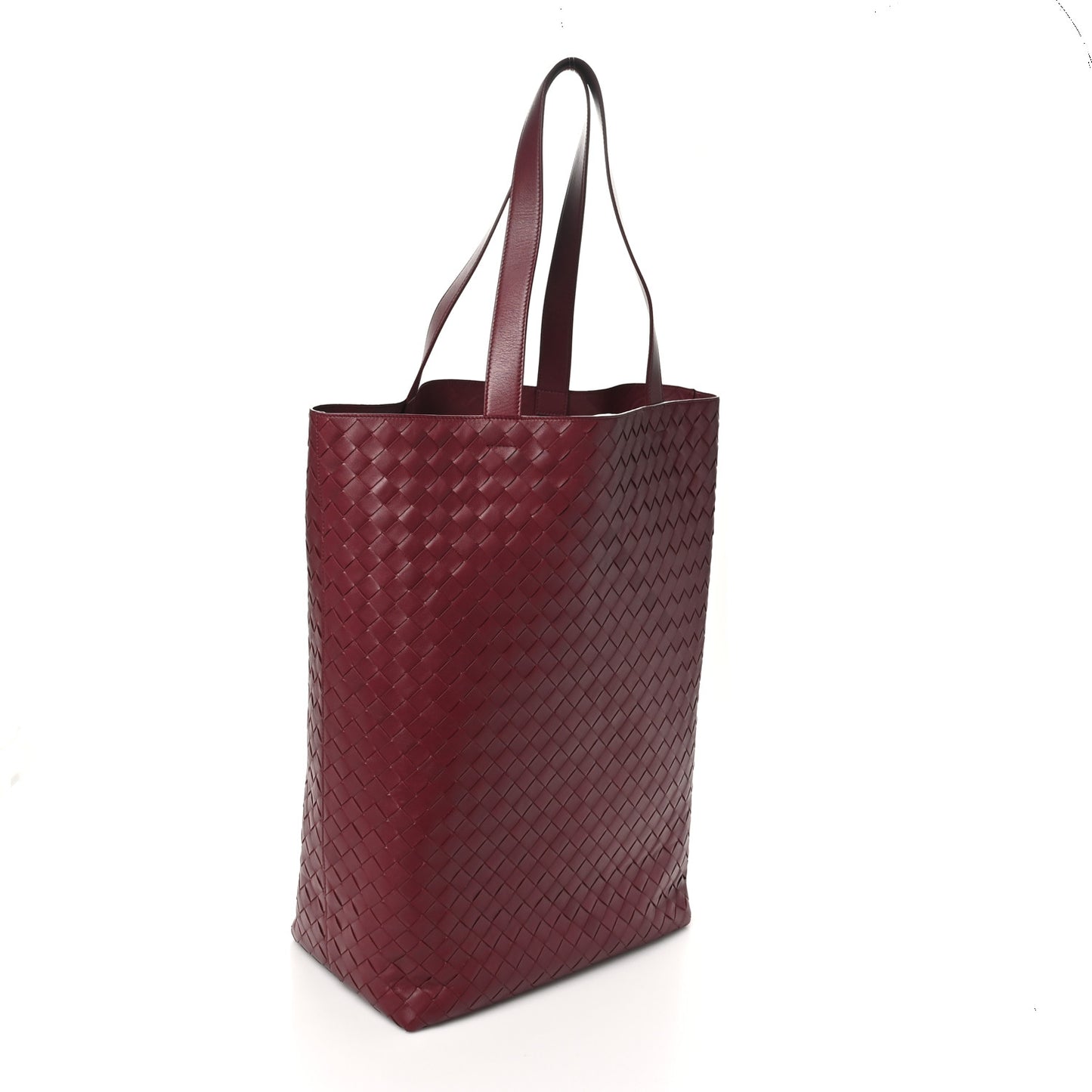 Calfskin Intrecciato Large North South Tote Bag Burgundy