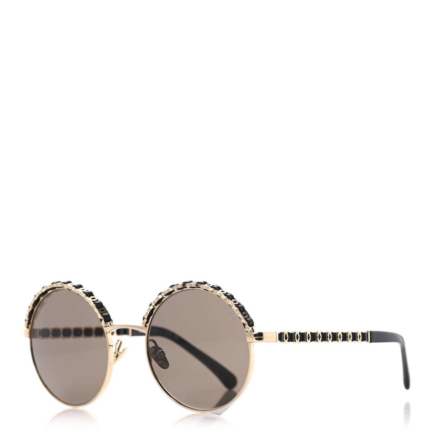 Metal Calfskin Round Chain Sunglasses 4265-Q Black