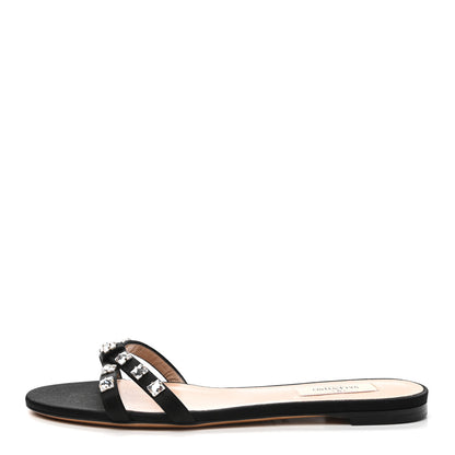 Valentino Garavani Satin Crystal Rockstud Glam Bow Sandals 37.5 Black 1 of 7