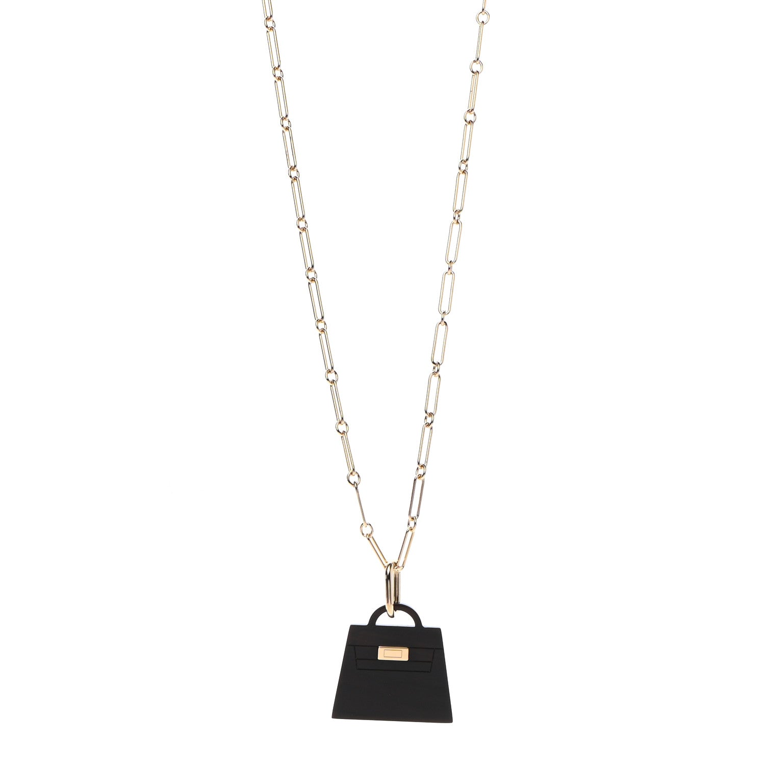 Hermes Permabrass Buffalo Horn Large Amulette Kelly Pendant Necklace 1 of 6