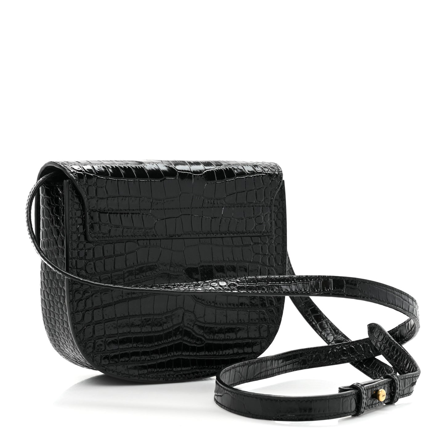 Crocodile Embossed Calfskin Small Kaia Satchel Black