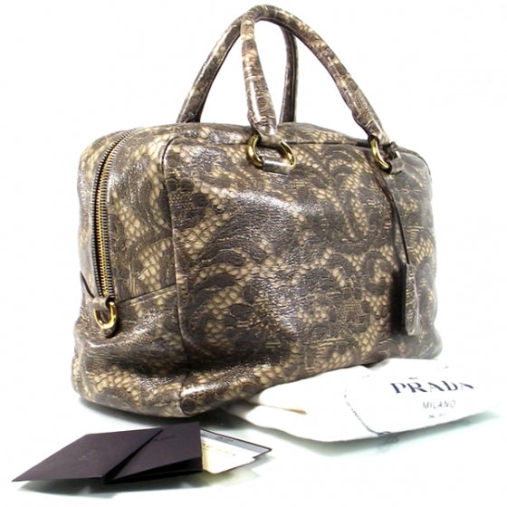 Prada Cervo Lux Print Lace Bauletto Tote 3 of 8
