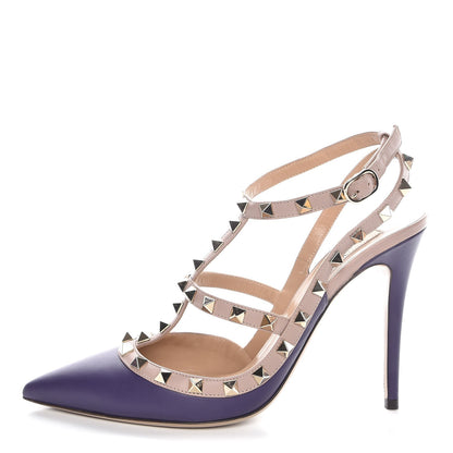 Valentino Garavani Nappa Rockstud Ankle Strap Pumps 40 Purple Poudre 1 of 7