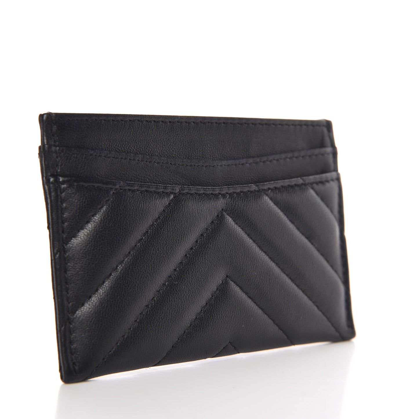 Lambskin Chevron Quilted Card Holder Black